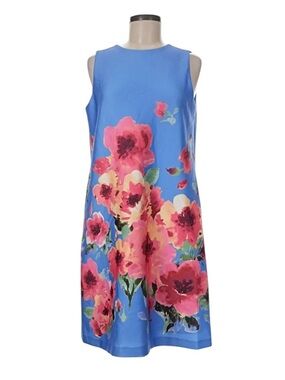 Anne Klein Sleeveless Floral Shift Dress Azurine Multi Pink Blue NEW Size 0